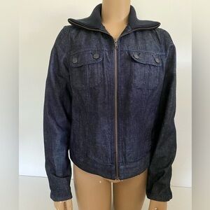 Talbots Dark Wash Denim Full Zip Front Jacket Knit Collar‎ Womens Sz 10P